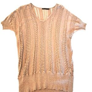 Vtg The Limited Sparkly Gold Sweater Translucent Cable Knit Shortsleeve Womens L